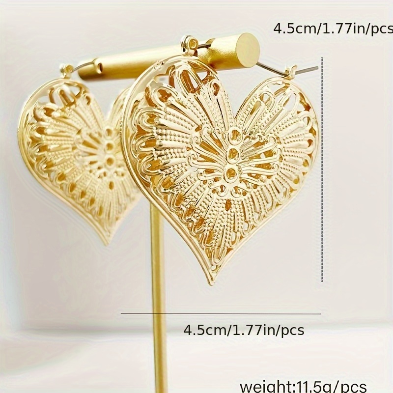 Boho Heart Shaped Earrings 14K Golden Plated Iron with Stainless Steel Post